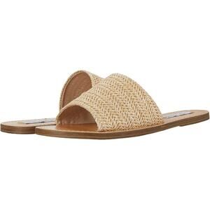 Steve Madden Grace Slide Sandal Suede Wide Strap Flat Natural Raffia Womens Sz 6